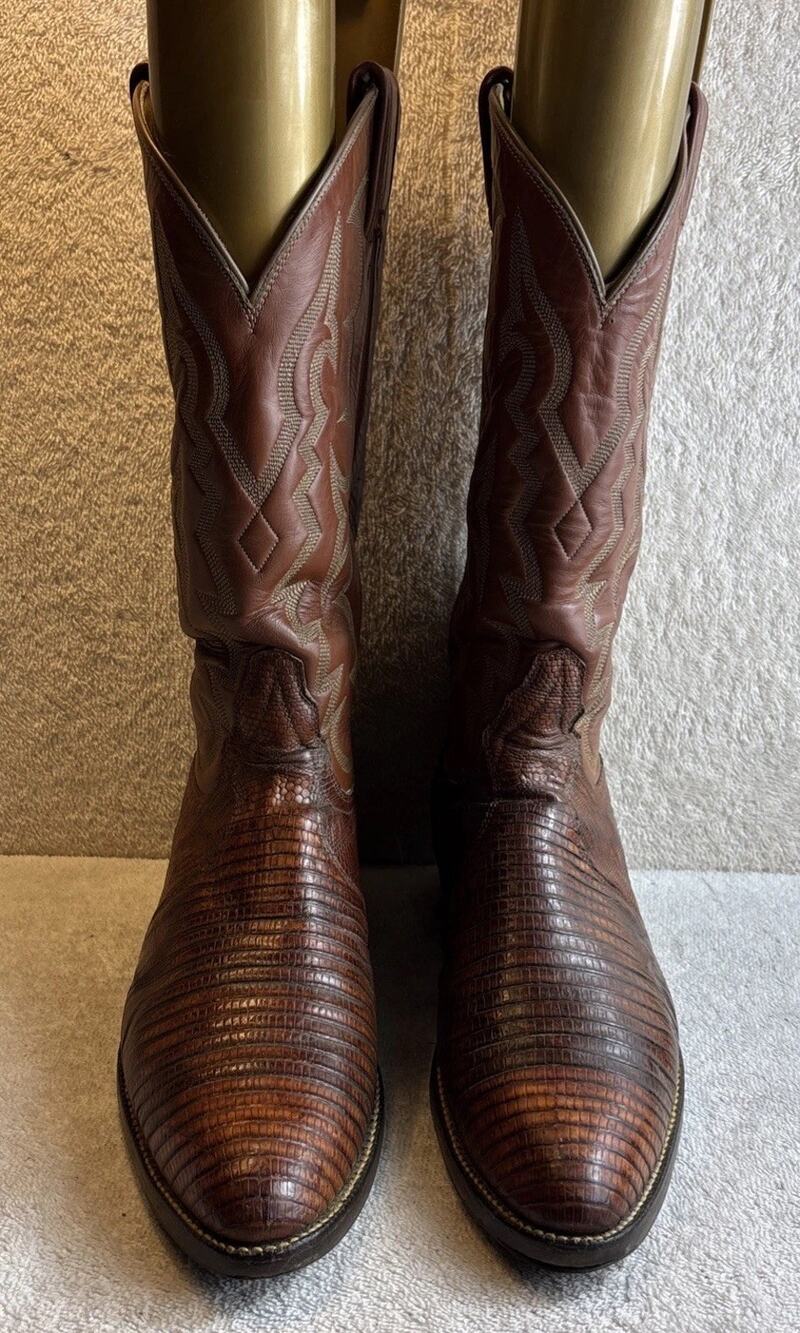 Tony Lama Cowboy Boots Mens Brown Exotic Teju Lizard Western 10.5 A 8025